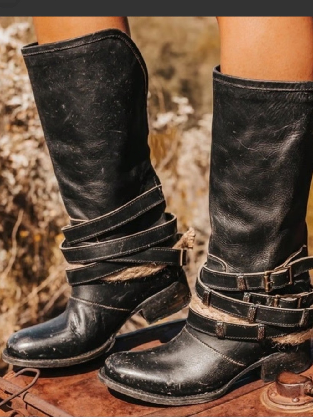 Freebird Drove Distressed Black Leather Boots Size 7